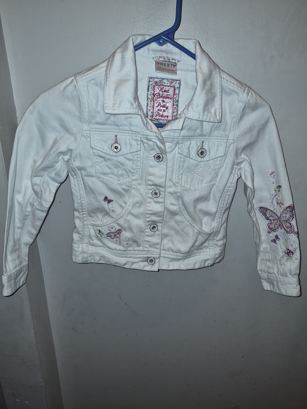 Next White Girls' Embroidered Butterfly Denim Jacket